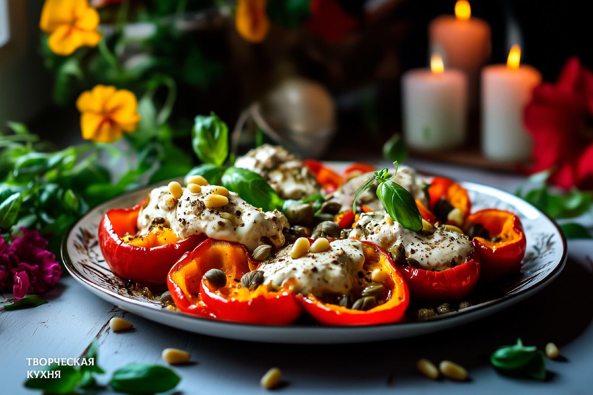 Запечённые перцы с изысканным соусом тоннато для праздничного стола