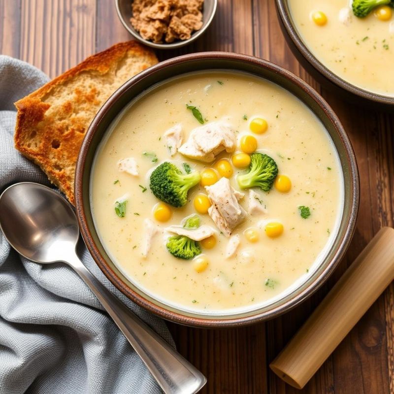 Сырный суп: нежное сочетание курицы, брокколи и кукурузы